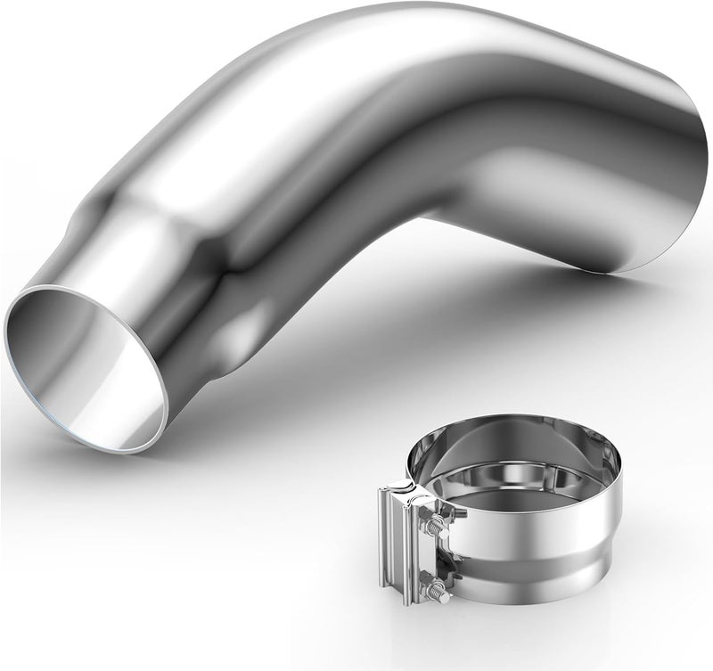 LYLCDDP 4 inch Diesel Exhaust, Exhaust Pipe Tip Elbow with a Clamp. 4'' Inlet 5'' Outlet 23'' Long chrome exhaust tips - Image 1